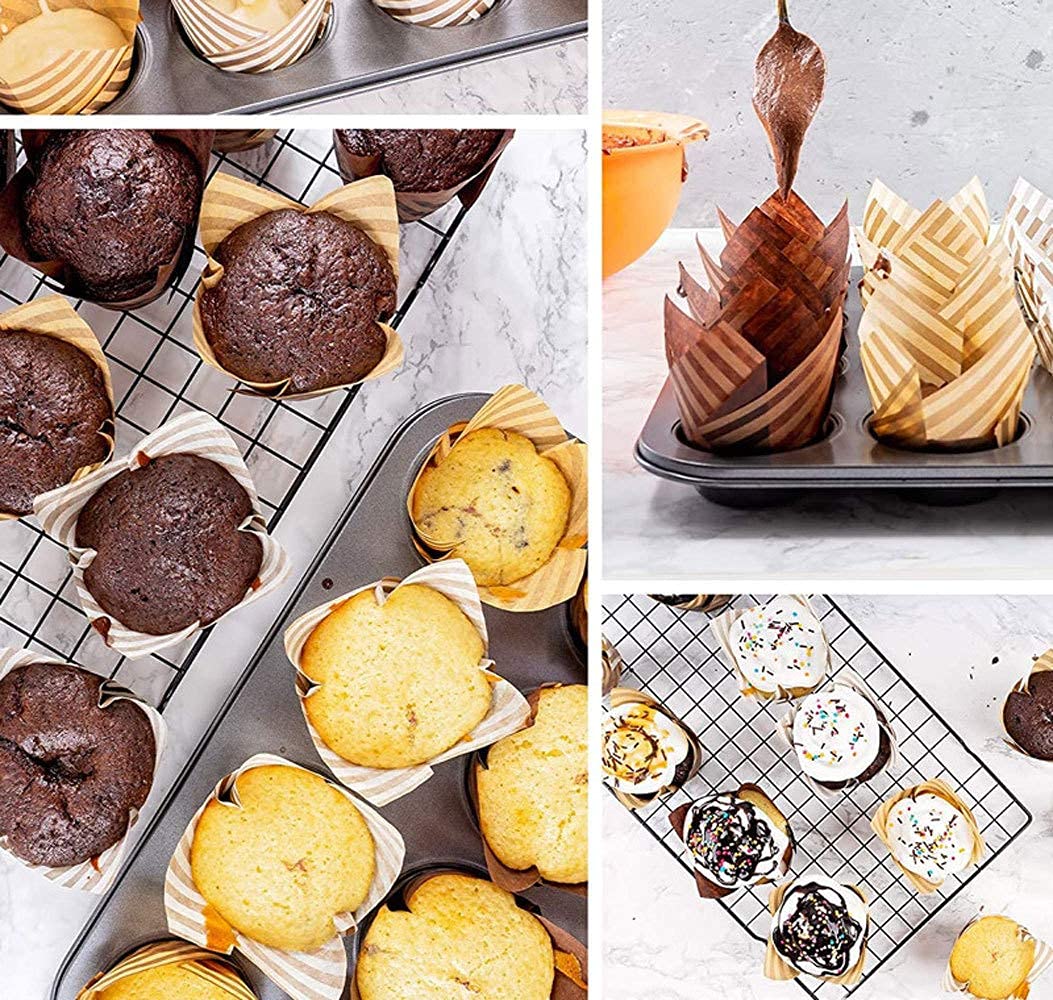 Lot de 100 caissettes en papier sulfurisé pour muffins et muffins à rayures marron