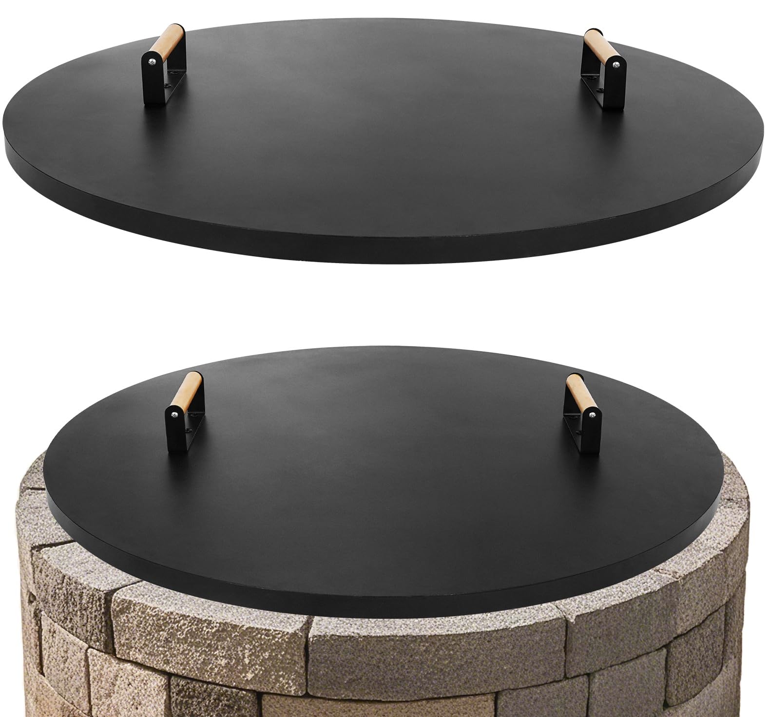 Photo 1 of 1MORE Fire Pit Lid Round 34" - Metal Firepits Cover with Wooden Handles for Patio Firepits,Rust Resistant 1.5mm Fire Pits Metal Lid, Firepits Accessory, Fire Pits Cover Round, All-season Protective