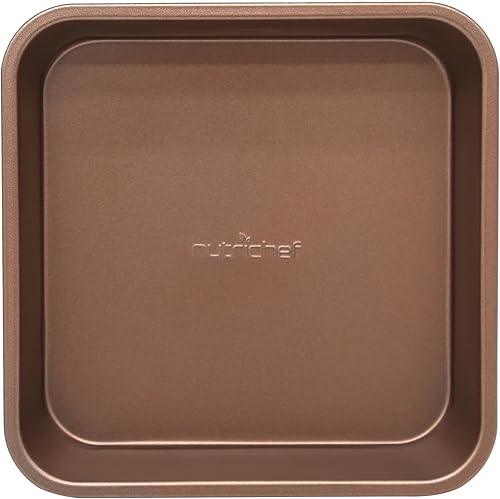 NutriChef Bandeja para hornear cuadrada dorada de 8.5 pulgadas, acero al carbono de calibre pesado ultra duradero, bandeja estilo sartén duradera y