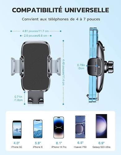 CIRYCASE Car Phone Holder, [Ultra Powerful Suction] Universal Dashboard Phone Holder for Car Kits, Hands-free & Case Friendly, Single Hand Operation GPS Vehicle Mount for Windshield, for 4-7” Phones - 7