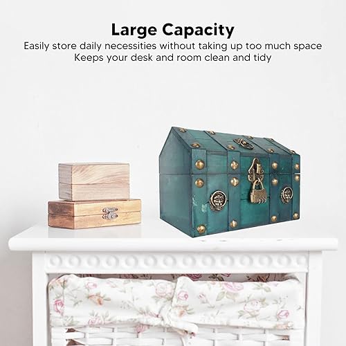 Miniatura 2 de DIYDEG Caja de madera del tesoro, hecha a mano, caja decorativa de gran capacidad con bloqueo de contraseña, estuche organizador para regalo de