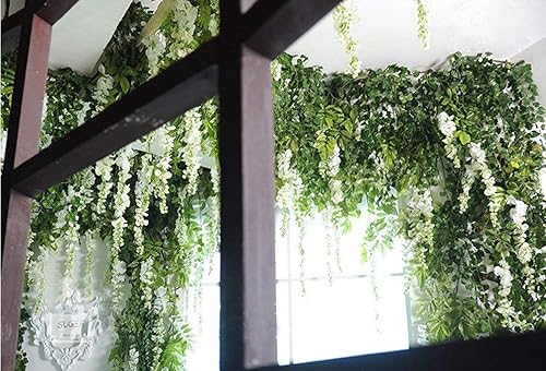 Miniatura 6 de Flores artificiales de seda de 6.6 pies, hojas verdes de hiedra, guirnalda de vid para colgar en bodas, fiestas, hogar, jardín, decoración de pared,