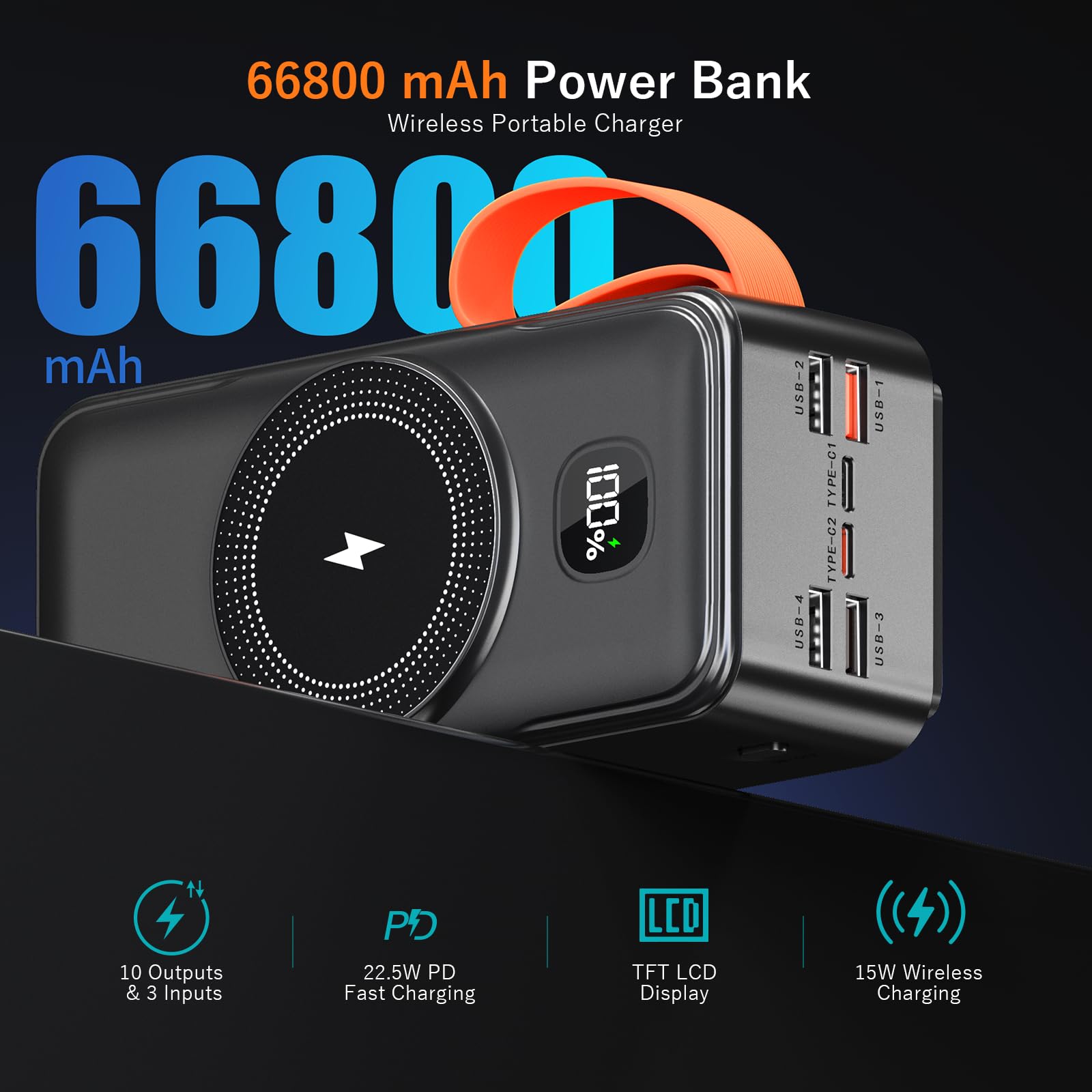 66800mAh Batterie Externe Magnetique Charge Rapide, 15W Chargement sans Fil
