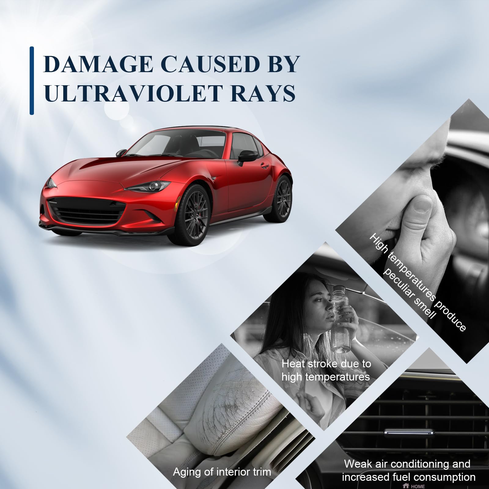 BIBIBO Osłona przedniej szyby kompatybilna z Mazda MX-5 MX5 2015-2025, składana ochrona przed słońcem, ochrona przed promieniowaniem UV, ochrona przed wysoką temperaturą, osłona przeciwsłoneczna na