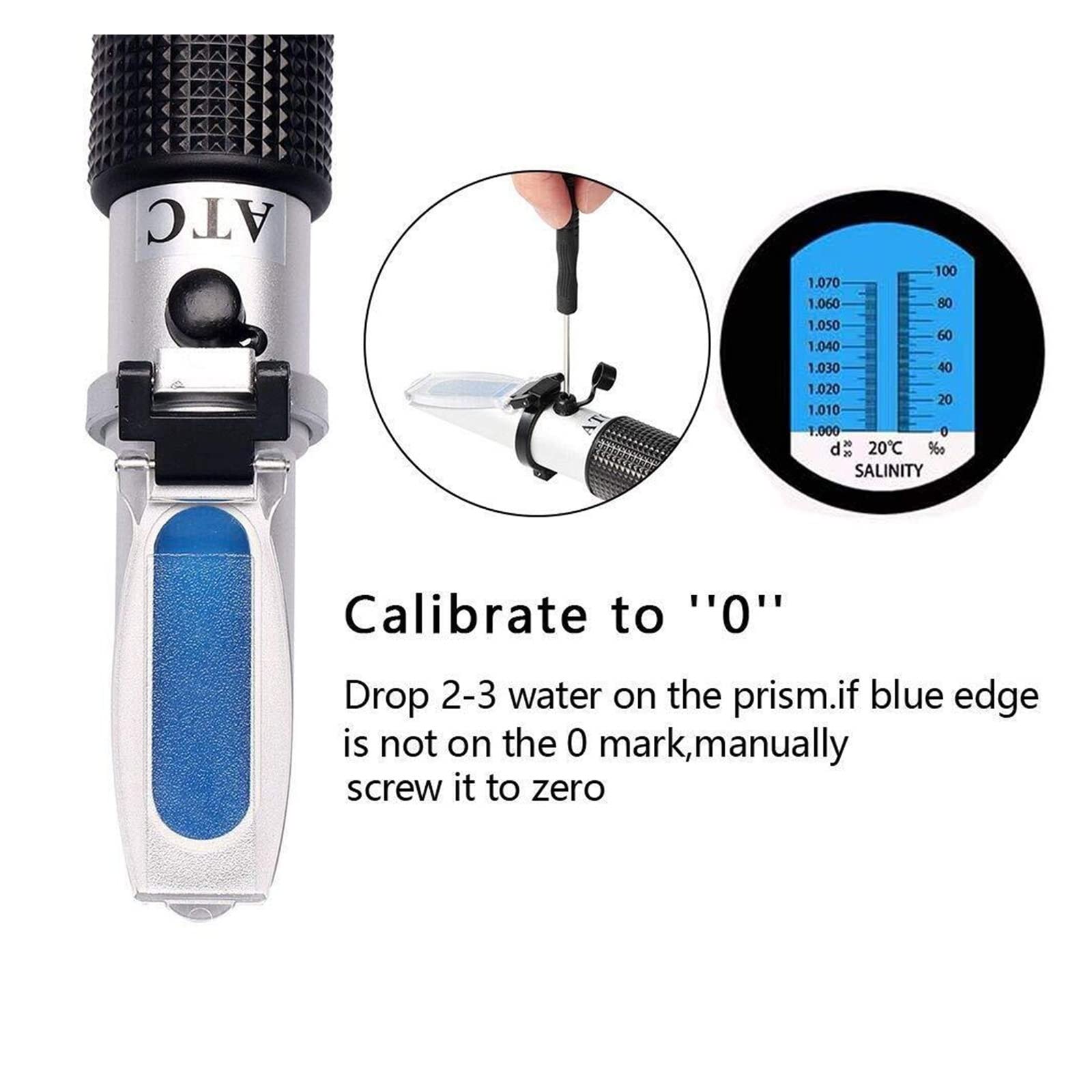 PROPFE Réfractomètre Réfractomètre d'eau de mer ATC 0-10% Salinité 1.000-1.070 Salinomètre d'eau de mer à gravité spécifique de sel pour Aquarium (Couleur : avec boîtier en Plastique)
