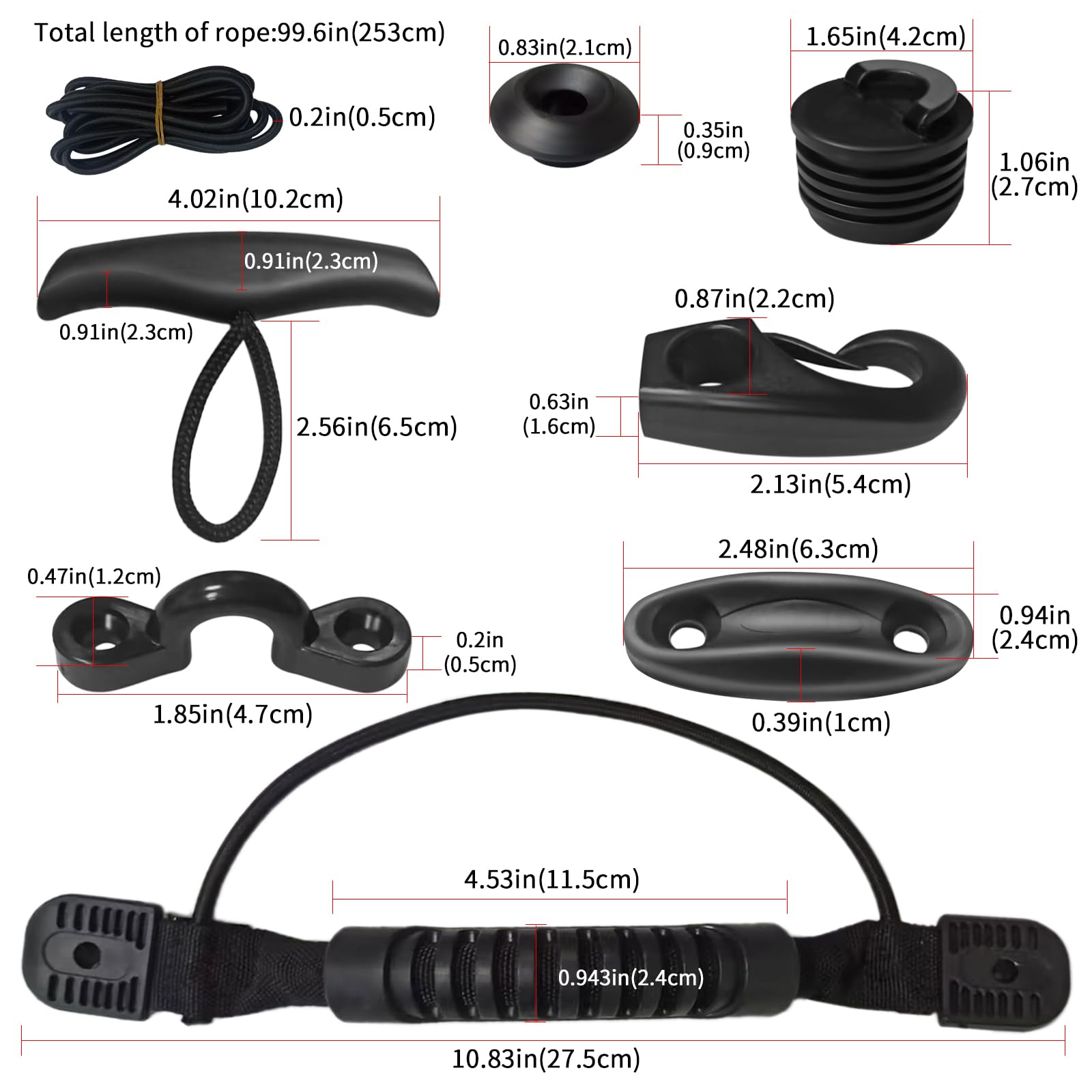 Aginkgo 1 Set Kayak Carry Handles Accessory Kayak Scupper Plug Kayak Handles Replacement and T-Handle with 8 Feet Bungee Cord with Tri-Grip Rivet Pad Eyes Kit Kayak Parts with Screws for Canoe Boat