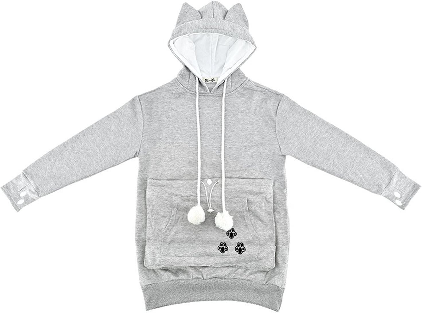 NeuFashion Unisex Mewgaroo Pet Holder Cat Eared kangaroo Pouch Sweatshirt Hoodie