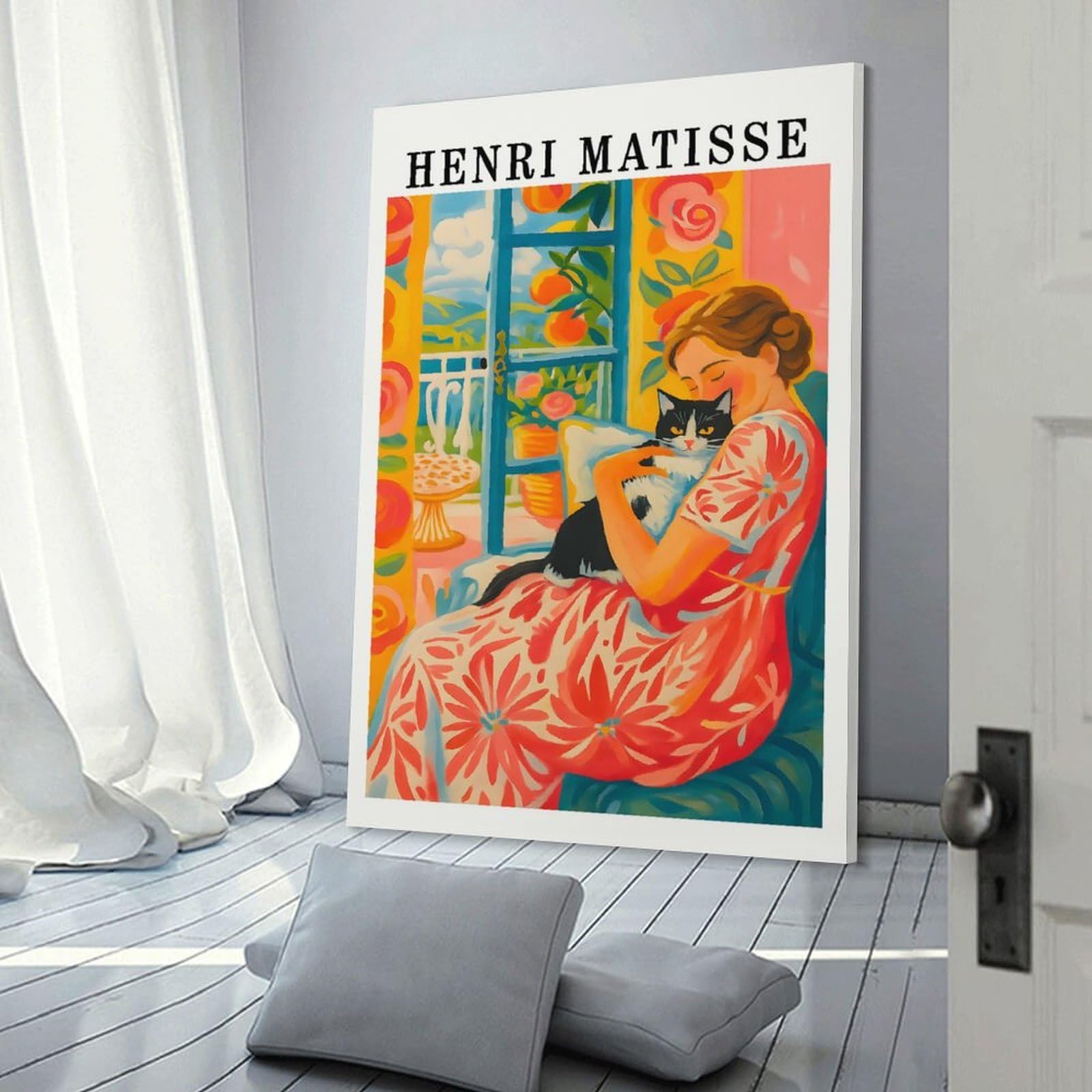 Junmoney Henri Matisse Style Woman with Cat Decorative Canvas Print, 24x36inch(60x90cm), for Home, Office, Studio Or Guest Room, Canvas Wall Art That Fits Changing Layouts