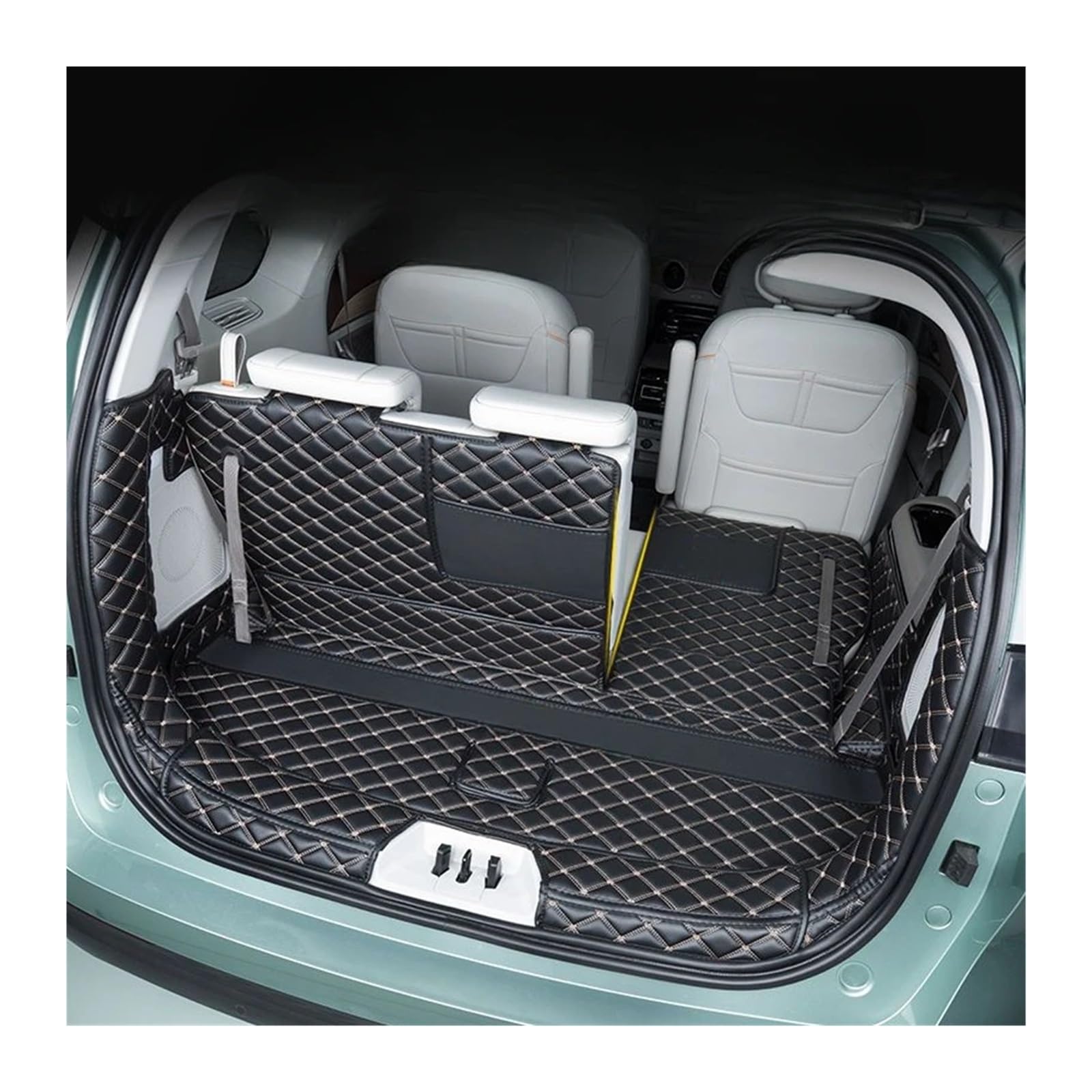 wykładzina cargo Skórzana mata do bagażnika samochodowego pasująca do Dongfeng Forthing M4 U-Tour 2024 2025 6 miejsc antypoślizgowa osłona bagażnika(3pcs black beige)
