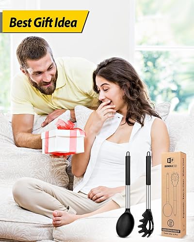 Miniatura 7 de Juego de tenedor de silicona para pasta y cuchara de cocina, utensilios de cocina antiadherentes para cocinar, agitar, servir espaguetis, sopa,