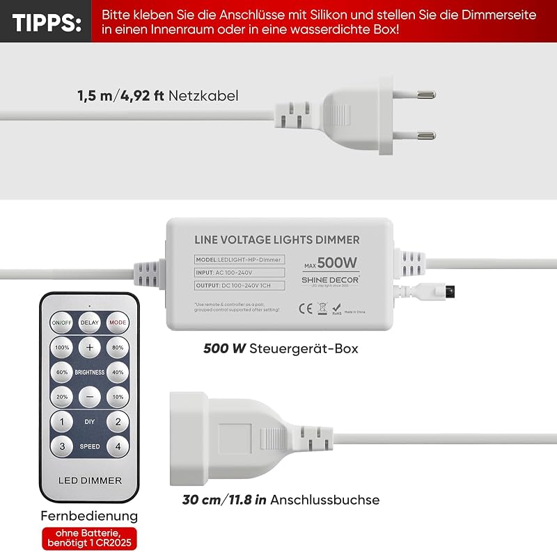 Shine Decor LED szalag és neon cső dimmer távirányítóval CE tanúsított