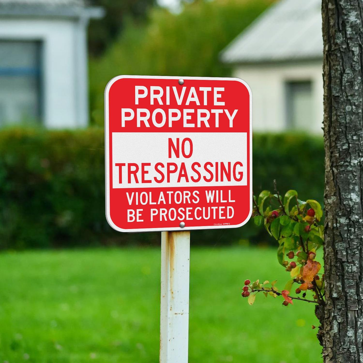 GicnKeuz Private Property No Trespassing Sign,12 x 12 Inches Violators Will Be Prosecuted Signs .040 Reflective Aluminum,Waterproof and Fade Resistant,2 Pre-drilled holes,Easy to Install, Indoors and Outdoors Use(4-pack)