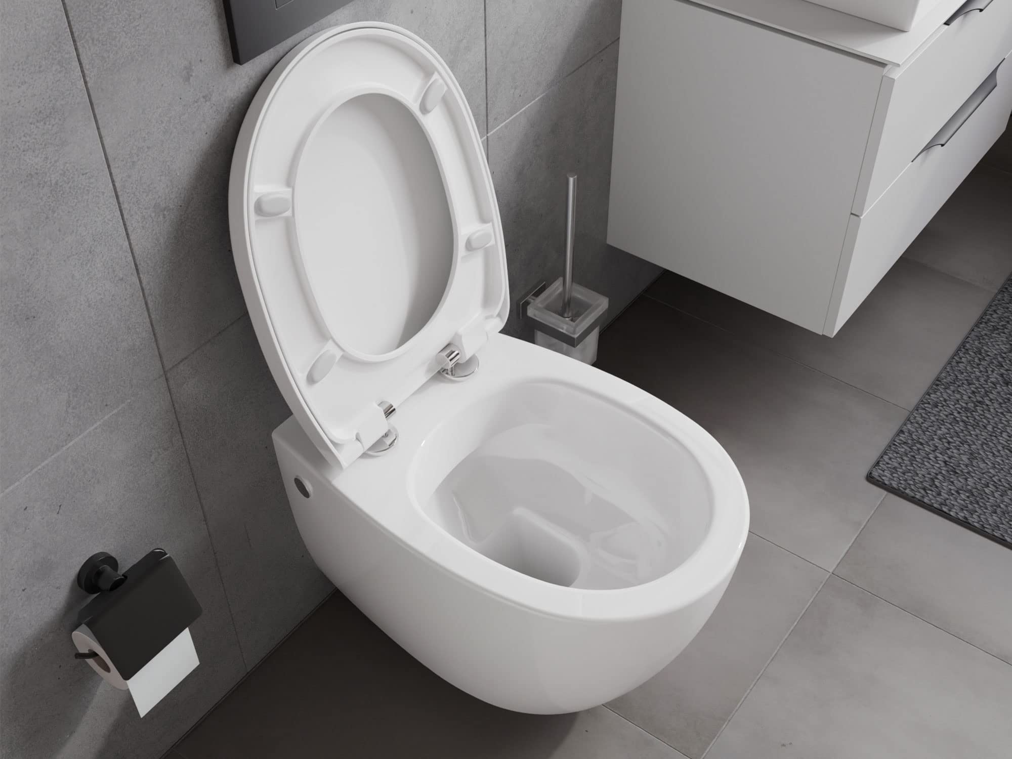 Aqua Bagno | Wisząca WC bez krawędzi spłukiwania z duroplastu Softclose, biała ceramiczna toaleta, spłukiwacz do spłukiwania, długość 51 cm