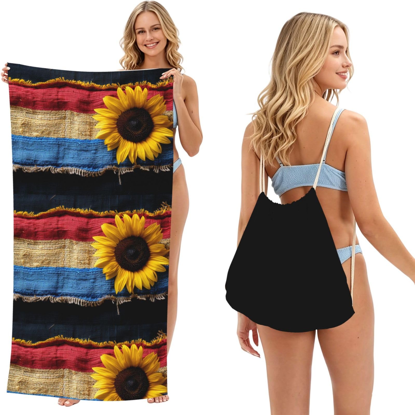 SKGOHLH Chrysanthemum American Flag 2in1 Packable Beach Towel Bag Women
