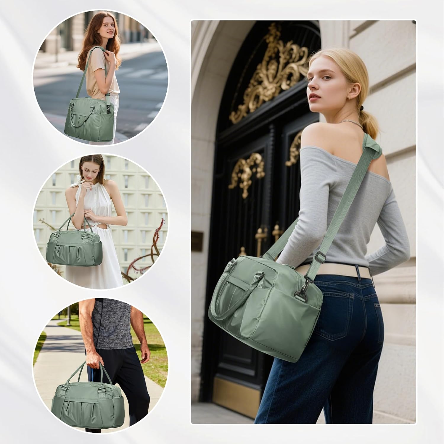 Travel Duffel Bag for Women - Small Waterproof Weekender Tote Carry on Bag with Shoe Compartment, Wet Pocket & Trolley Sleeve - Ideal for Gym, Yoga, Swim, Dance & Workout Green