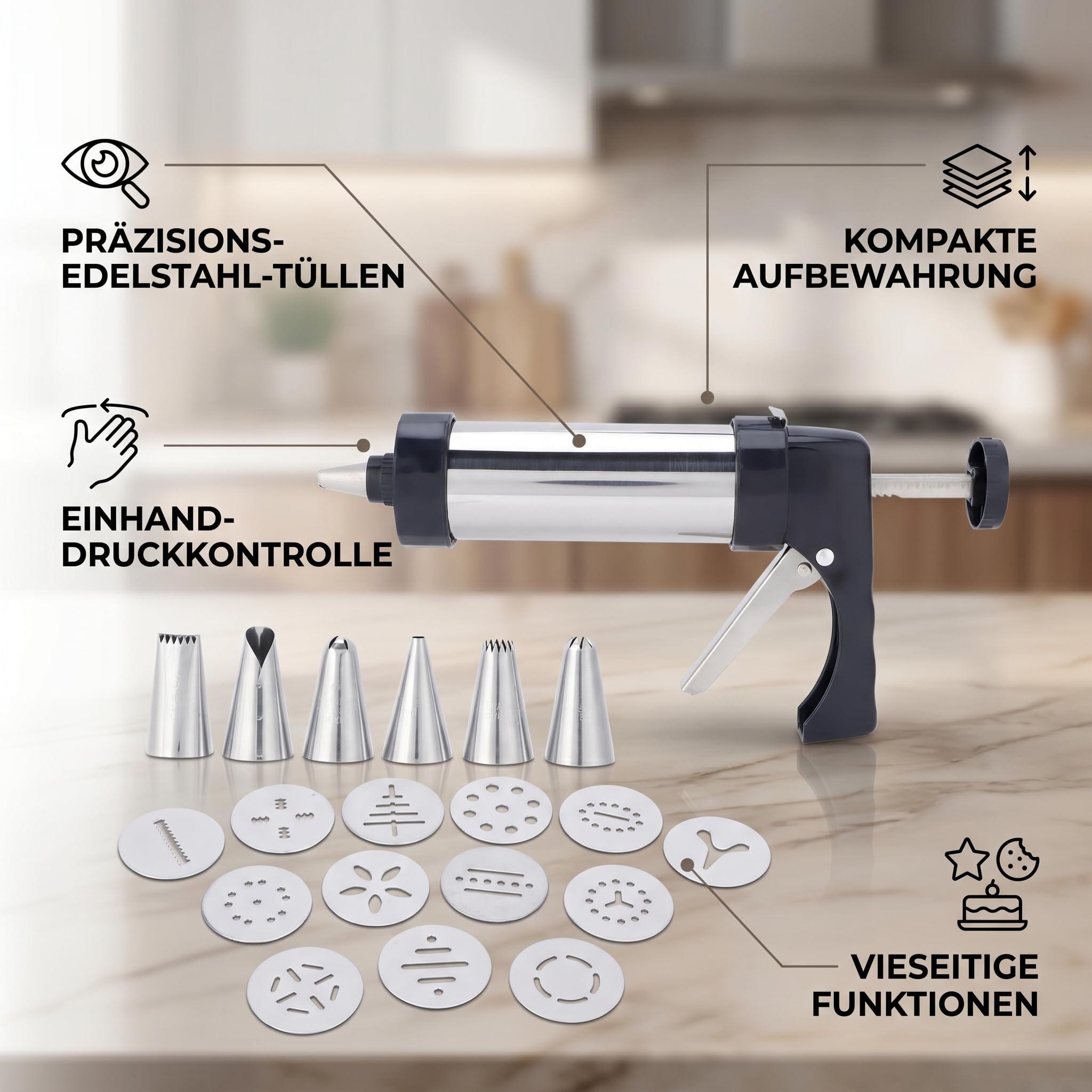 Strzykawka GARNIER z Podmiotami, Strzykawka ze Stali Nierdzewnej Syringe Syringe Sets Zestaw Pączków na Ciasto na Dżem, na Ciasto do Ciasta Dekoracja Ciasta