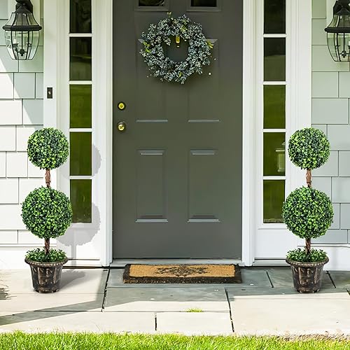 Miniatura 4 de Paquete de 2 árboles topiarios artificiales de boj de 3 pies, plantas verdes falsas para interiores o exteriores