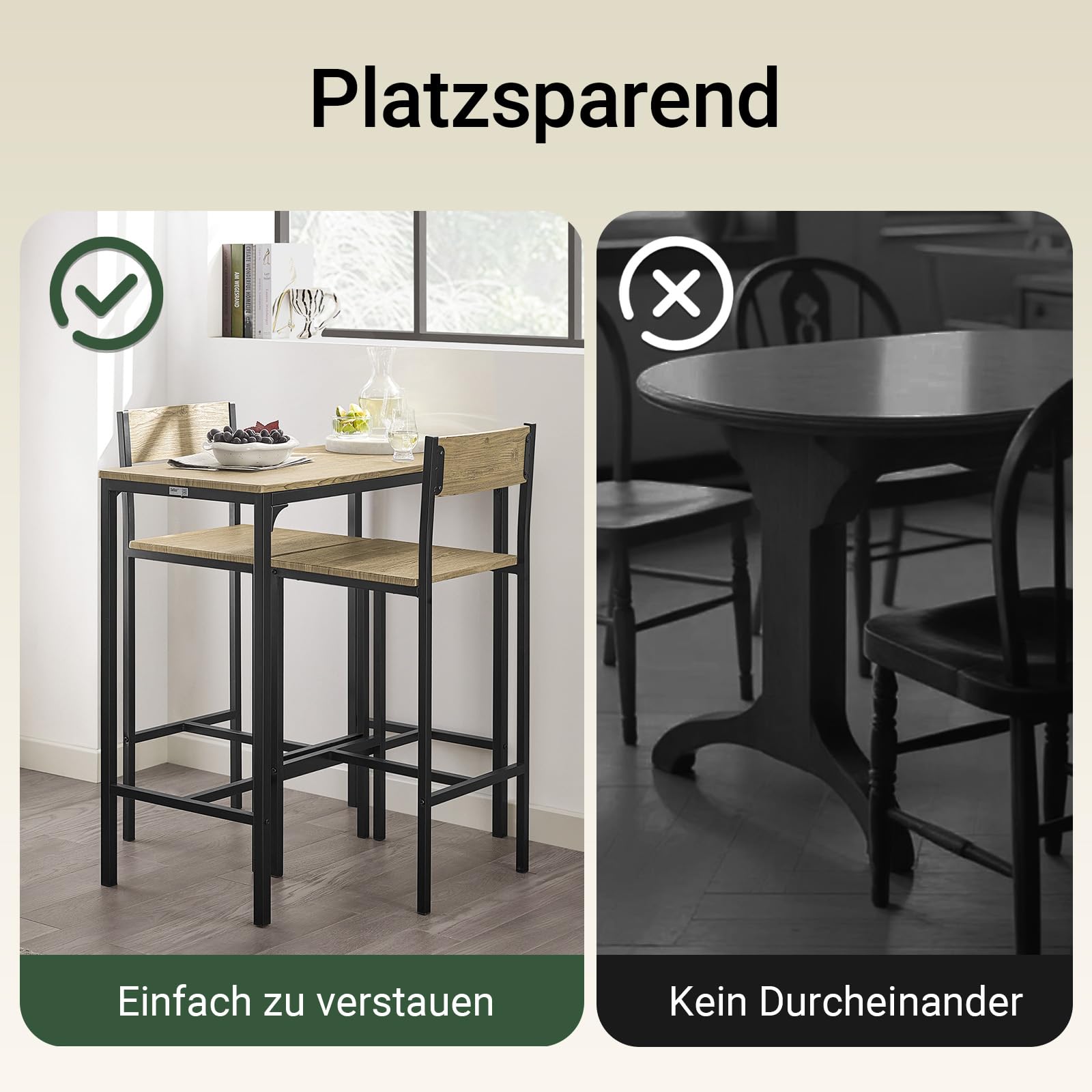 SoBuy Bartisch Set mit 2 Stühlen Platzsparendes Küchentisch-Set für 2 Personen, Hoher Esstisch mit Stühlen Essgruppe Bistrotisch Gartentisch für kleine Küche, Balkon oder Wohnzimmer möbel OGT03-N