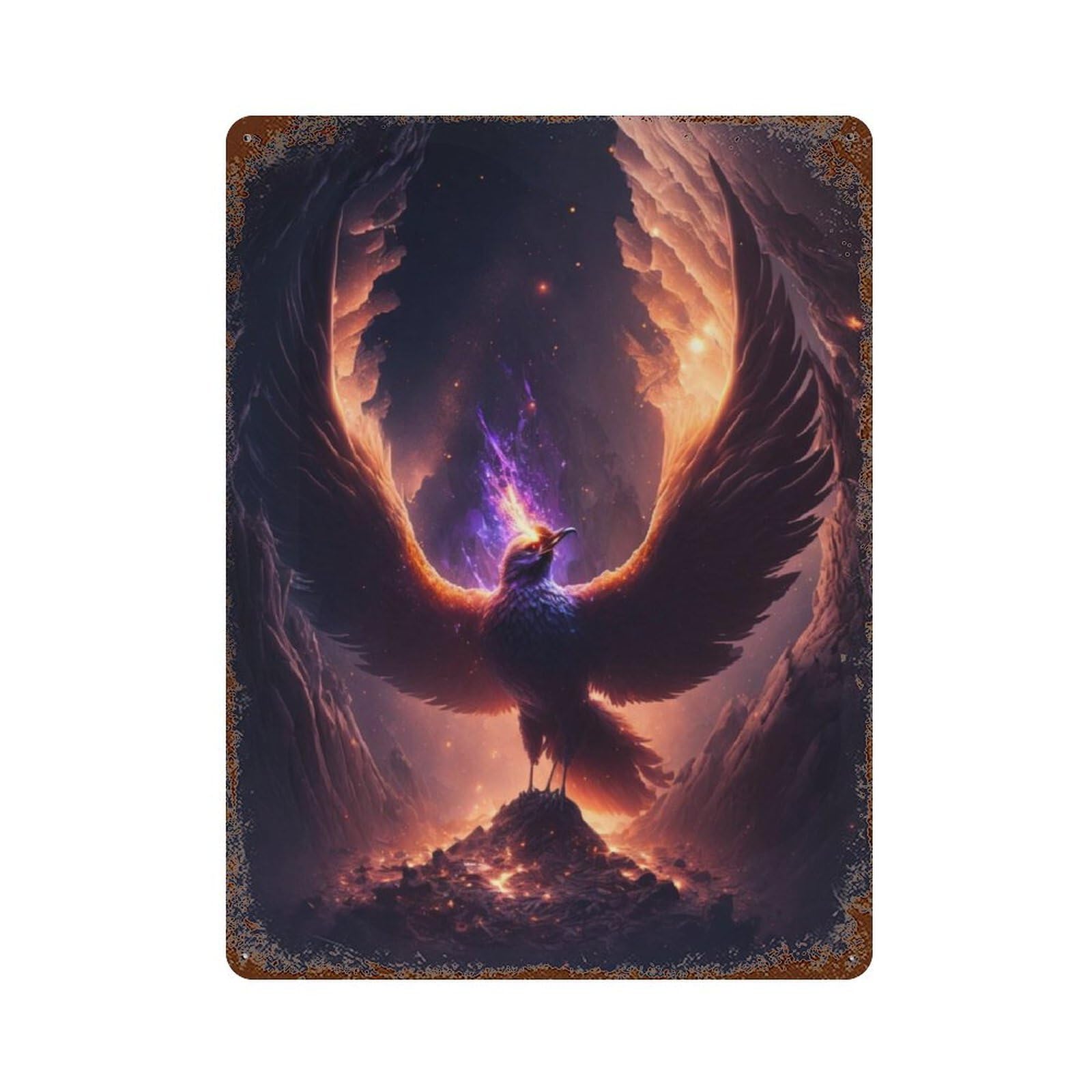 Phoenix Rising Fantasy Artwork -1 Distressed Metal Wall Sign 15.7"x11.8", Ideal for Patio, Garden Room And Bar Decor