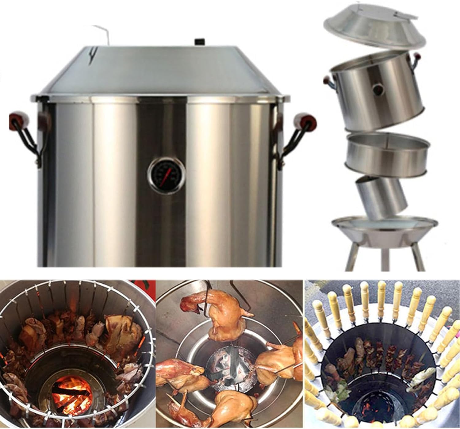 Stainless Steel Hanging Grill Charcoal Stove Detachable Barbecue Barbecue Split Design Easy to Clean with Thermometer Outdoor Smokeless Charcoal Stove Hanging Grill for Kebabs Can Be Use with Grill Ne