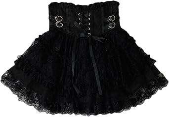 Lolita Ruffle Short Skirt Women Teens Japanese Y2k Kawaii Elastic High Waisted Lace Up Tiered Flowy Cute Skirts