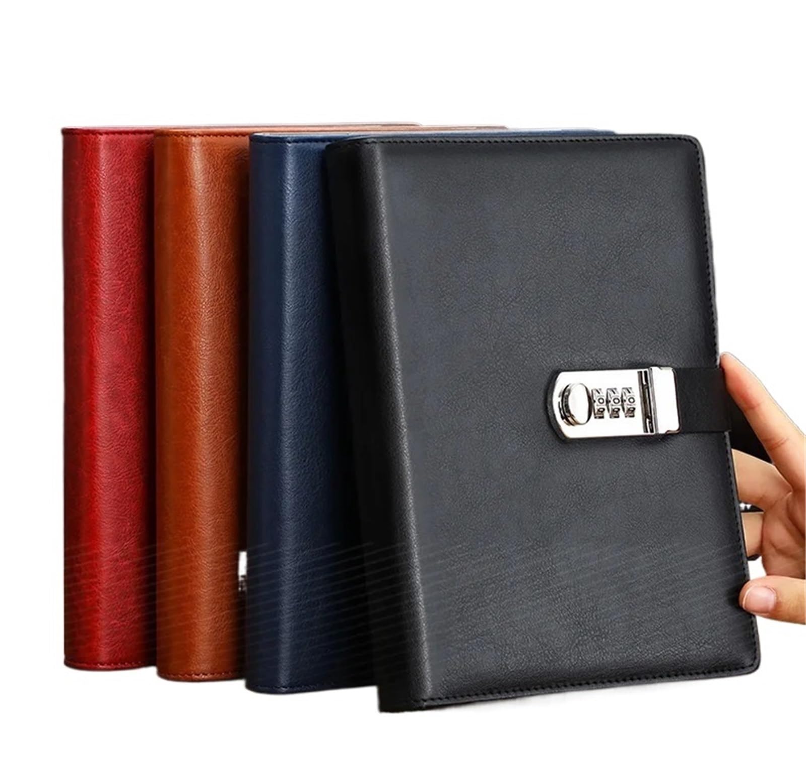 Carnet Mot De Passe Portefeuille de planificateur de carnet de Voyage d'affaires en Cuir A5 avec Verrouillage par Mot de Passe, classeur à Anneaux à 6 Trous à Feuilles Mobiles(A5 Red)