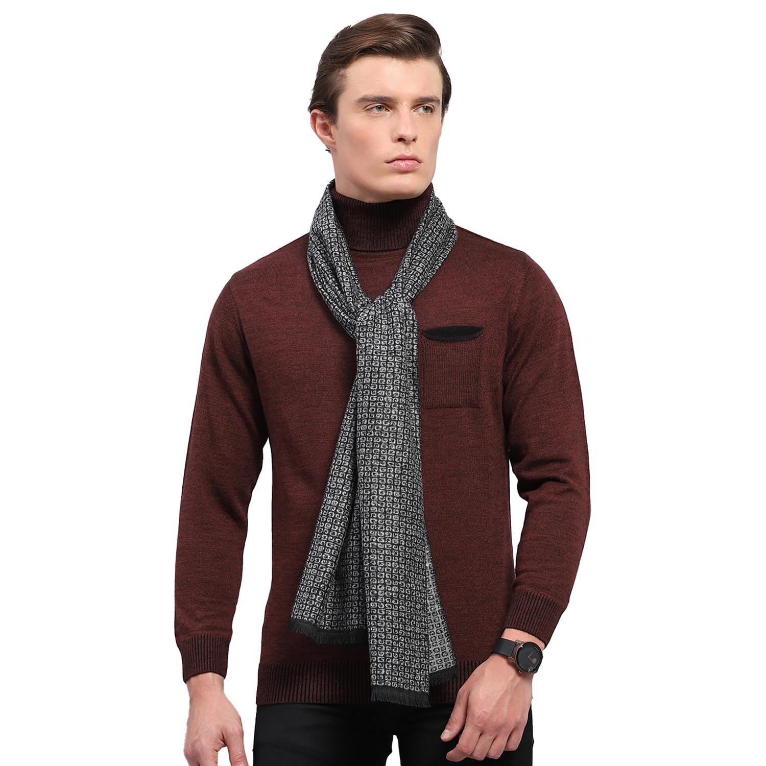 Mens Black Self Design Muffler (224MUF7954-0-13)-image-38