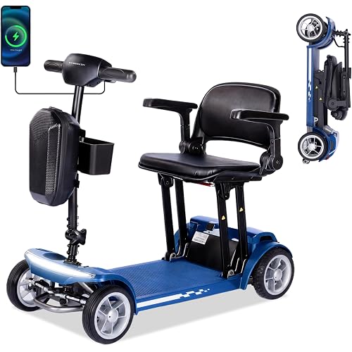 Mobility Scooters for Seniors & Adults, Airline Approved 42 lb Lightweight 4-Wheel Foldable Mobility Scooter, 300 lb Capacity, Removable 12Ah Lithium Battery, Anti-Tip Wheels, Trunk Portable