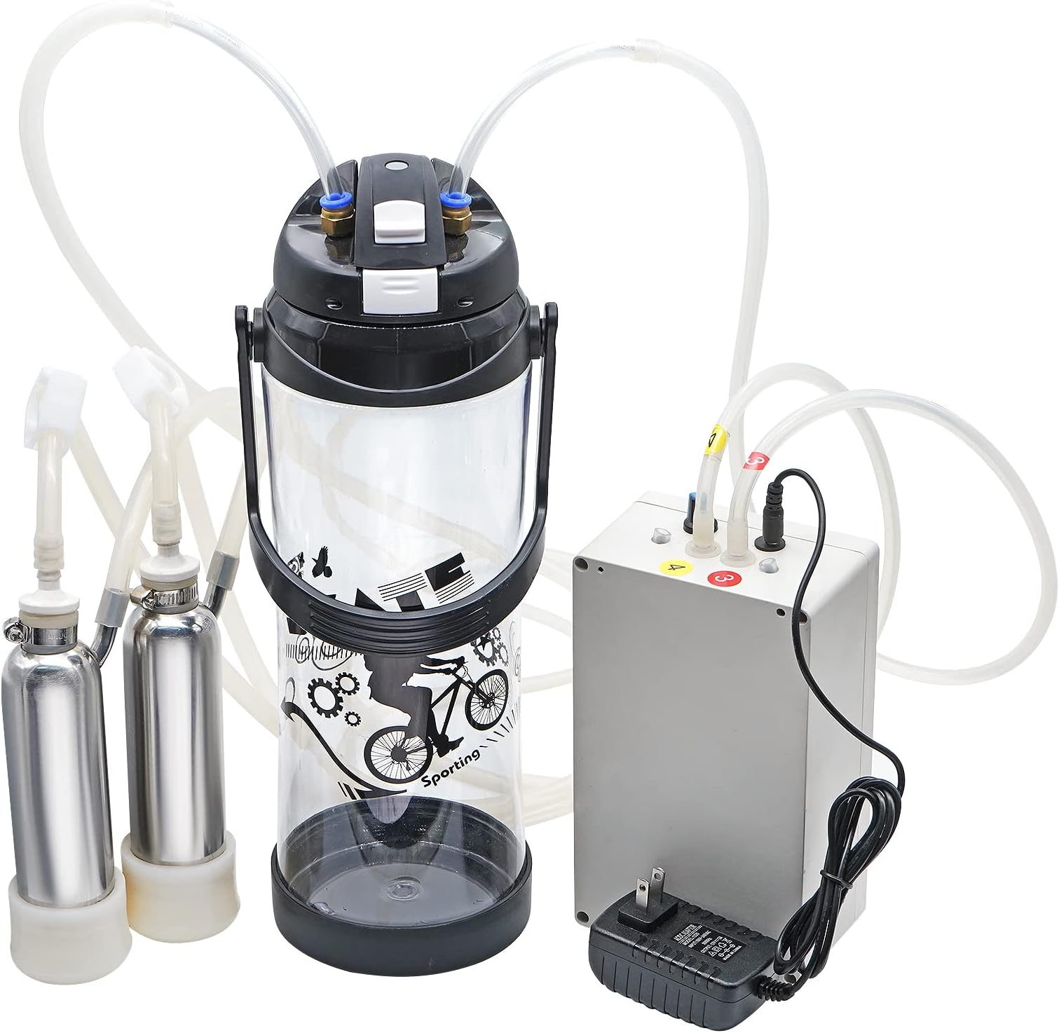 Milking Machine for Cows 3L Pulsation Vacuum Electric Suction Pump Milking Machine Portable Milking Equipment with 2 Teat Cups