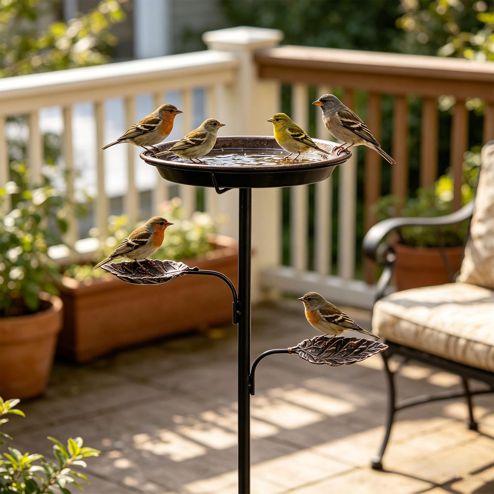 Geformtes Vogelbad und Futterspender für den Außenbereich aus starkem Eisen für die Gartendekoration, 93 x 30 cm, Vogelbeobachtungszubehör
