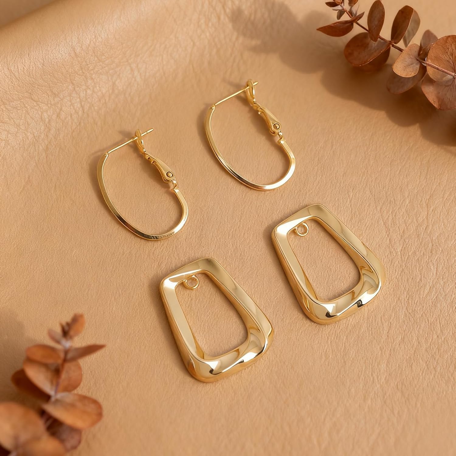 Sonateomber Gold Twisted Square Dangle Hoop Earrings for Women, Vintage Statement Polished Lightweight Dangling Earring Prom Accessories Fashion Jewelry Gift - Image 7