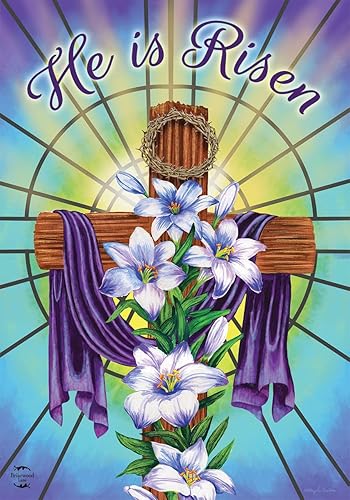 Miniatura 3 de Bandera religiosa para el hogar, con diseño de Pascua, con palomas, cruz y lirios, 28 x 40 pulgadas