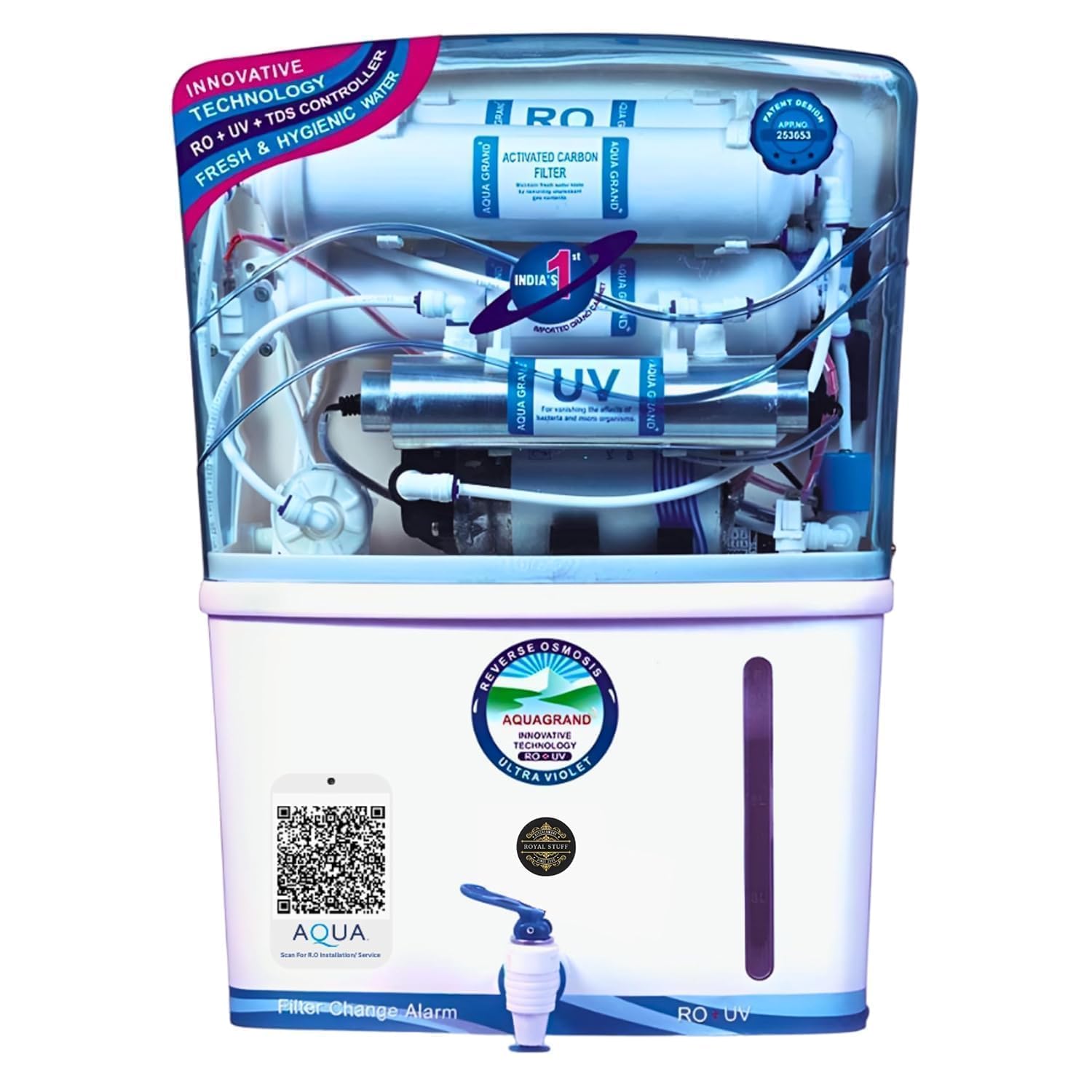 Aqua Grand Plus RO Domestic Water Purifier (RO+ LED UV+COPPER WITH ZINC+ HIGH TDS MEMBRANE+ TDS CONTROL+) Best For High Fluoride or Chemical Water | 20 LPH | 12 Liter Storage (AQUA FRESH PREMIUM)