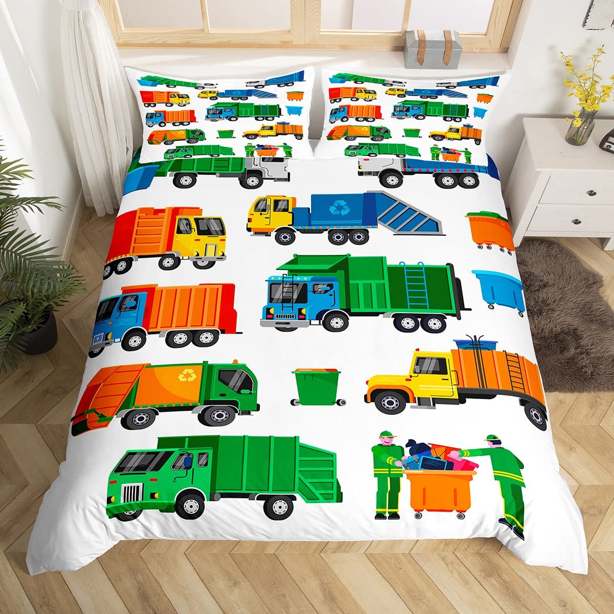 Housse de couette enfant avec taie d'oreiller motif voiture dessin animé