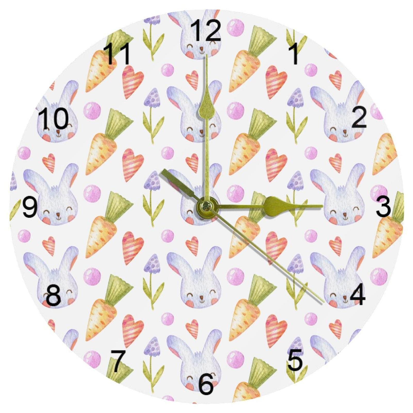 Horloge murale lapin de Pâques silencieuse de 25,4 cm pour supprimer le tic-tac