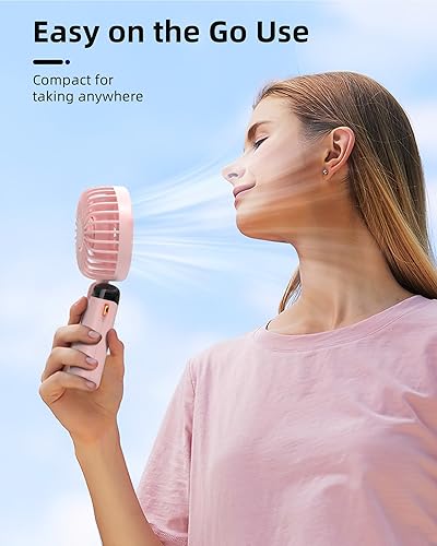 Miniatura 2 de Koonie Ventilador de mano portátil, ventilador a pilas con base, 8 horas, pantalla digital, 5 velocidades, ajustable a 90, mini ventilador