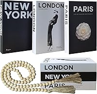 Gocelufe Decorative Fake Books Set of 3 with Wood Bead Tassels - Stylish Aesthetic Home Decor for Coffee Table, Shelf, Living Room