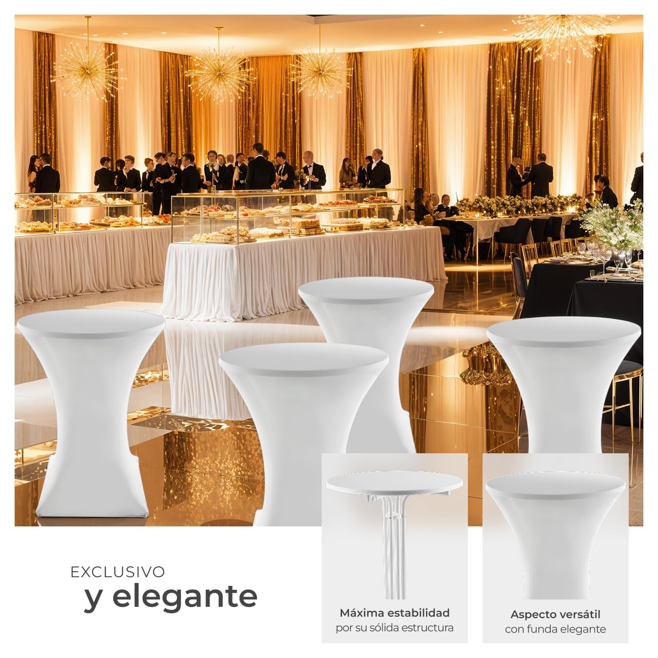 tectake® Mesa Alta con Estructura Plegable para Cocina, Comedor y Bar, Incluye Funda Lavable de Poliéster, Tablero de MDF Robusto, Estructura de Acero, Pies Antideslizantes, Fácil de Limpiar - Blanco