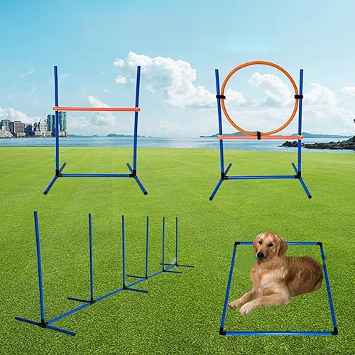 Miniatura 7 de Juego de equipo de entrenamiento de agilidad para perros, para exteriores e interiores, kit de inicio de entrenamiento de obstáculos de lujo con