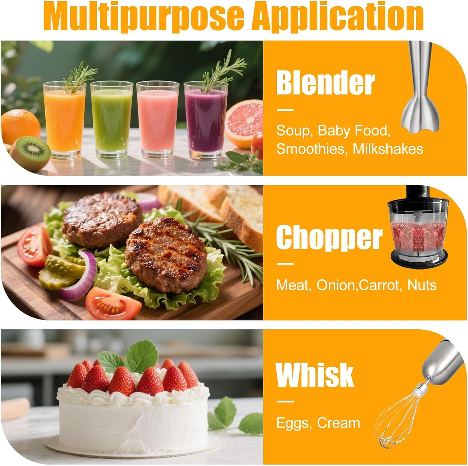 Set frullatore a immersione da cucina 5 in 1 frullatore a immersione con frullatore, frusta, tritatutto e tazza, due velocità frullatore manuale per carne, alimenti per bambini e frullati