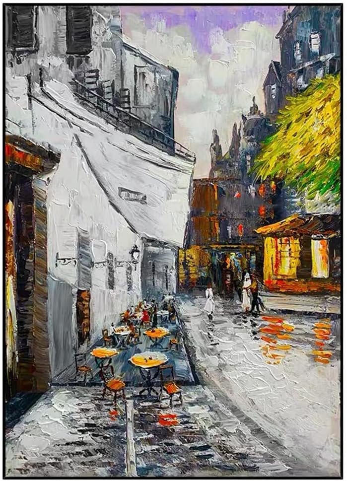 UOHLCX HBJWOV Hand Painted Abstract City Architecture Landscape Artwork Oil Painting for Office Living Room Decoration(70x100cm frameless)