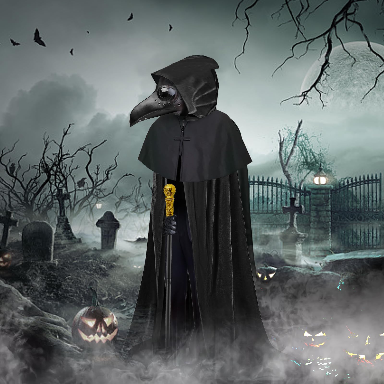 Męski kostium lekarza plagi, Halloween, średniowieczny, steampunk, Cosplay, maska na Halloween, kostium z zestawem akcesoriów na Halloween, karnawał, imprezę, czarny