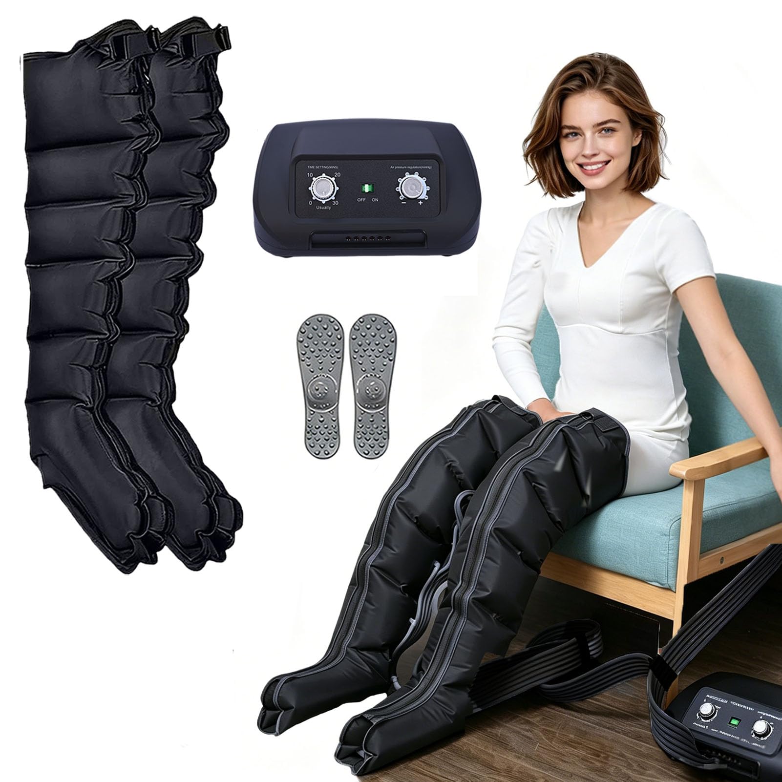 SULQING Professional Leg Compression Machine with Pressotherapy and Lymphatic Drainage Therapy, Customisable 0-240 mmHg Pressure and 0-30 Minute Timer for Enhanced Circulation, Pain Relief