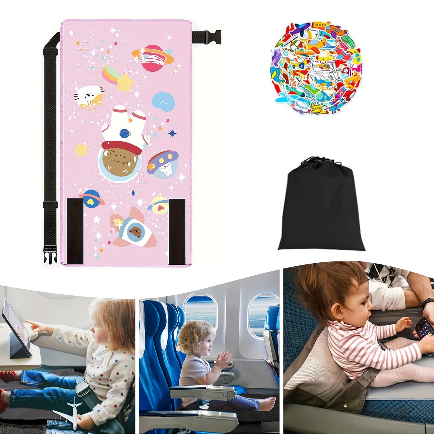 Letto da viaggio per bambini, con aereo, portatile, estensore per seggiolino, design antiscivolo, adesivi a forma di aereo, poggiapiedi, accessorio essenziale da viaggio