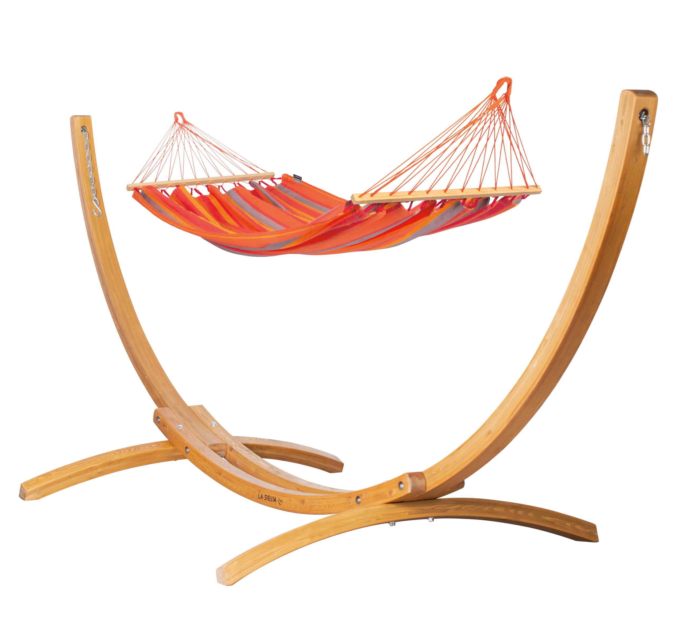 LA SIESTA® Alisio Amaca semplice con barra e supporto in legno – Supporto per amaca da esterno interno resistente alle intemperie, amaca sospesa, tela per amaca su piedistallo in legno per 1 persona,