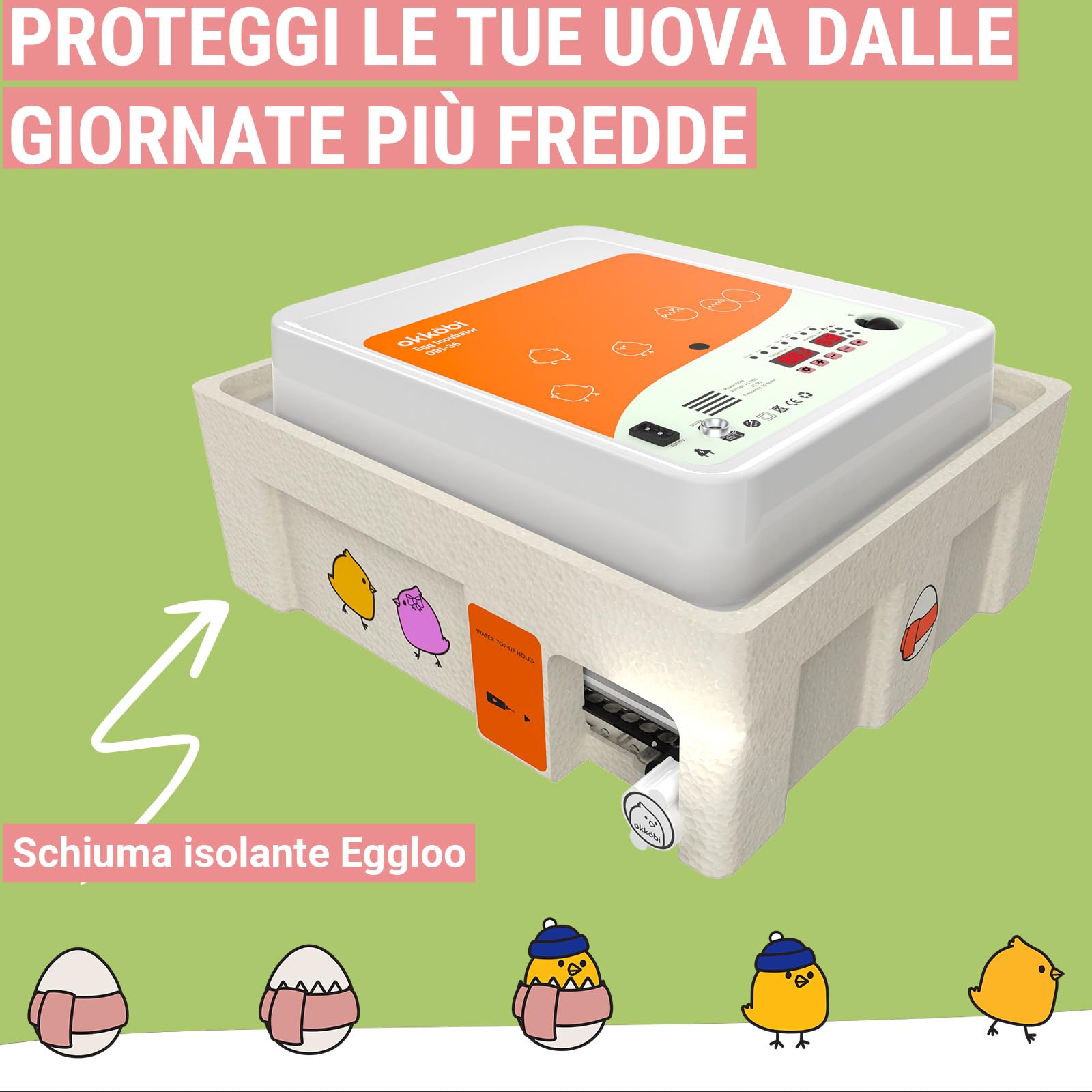 OBI-36 Incubatrice Automatica – Incubatrice uova per 36 uova con Rivoltamento Automatico - Incubatrice uova gallina, quaglia e anatra - Arancione