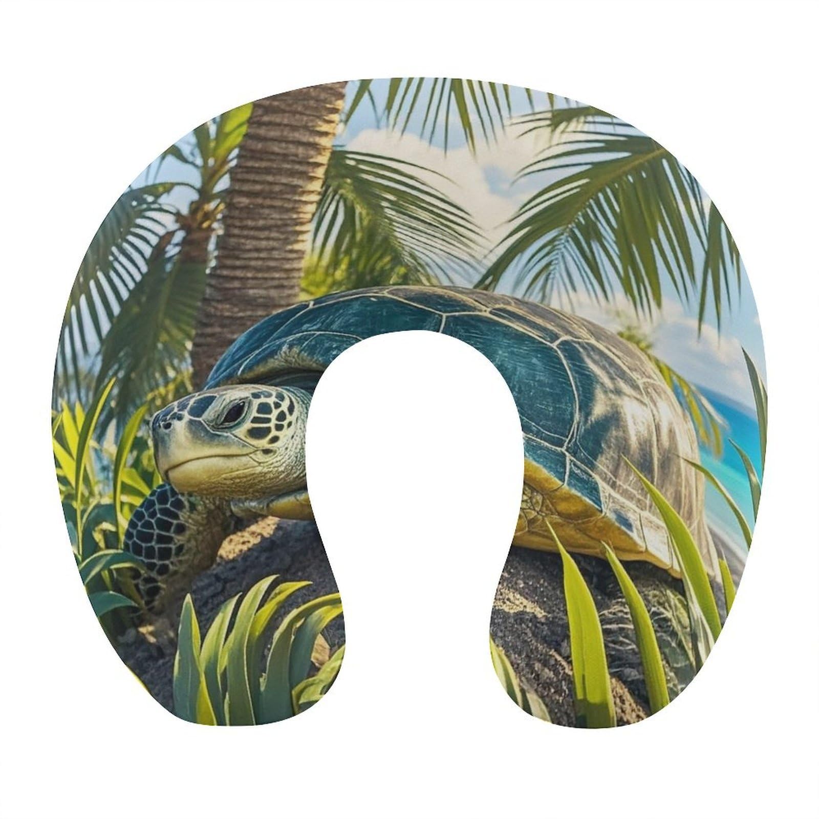 FekiLoot Big Turtle and Palm Trees Travel Pillow Comfortable U Shape Memory Foam Pillows Neck and Head Support Portable Travel Neck Pillow Suitable for Planes Trains Self-Driving Cars