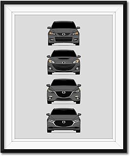 Mazda 3 Generations Inspired Poster Print Wall Art Handmade Decor of the History and Evolution of the MazdaSpeed3 Mazda3 (BK, BL, BM, BP) (Unframed)