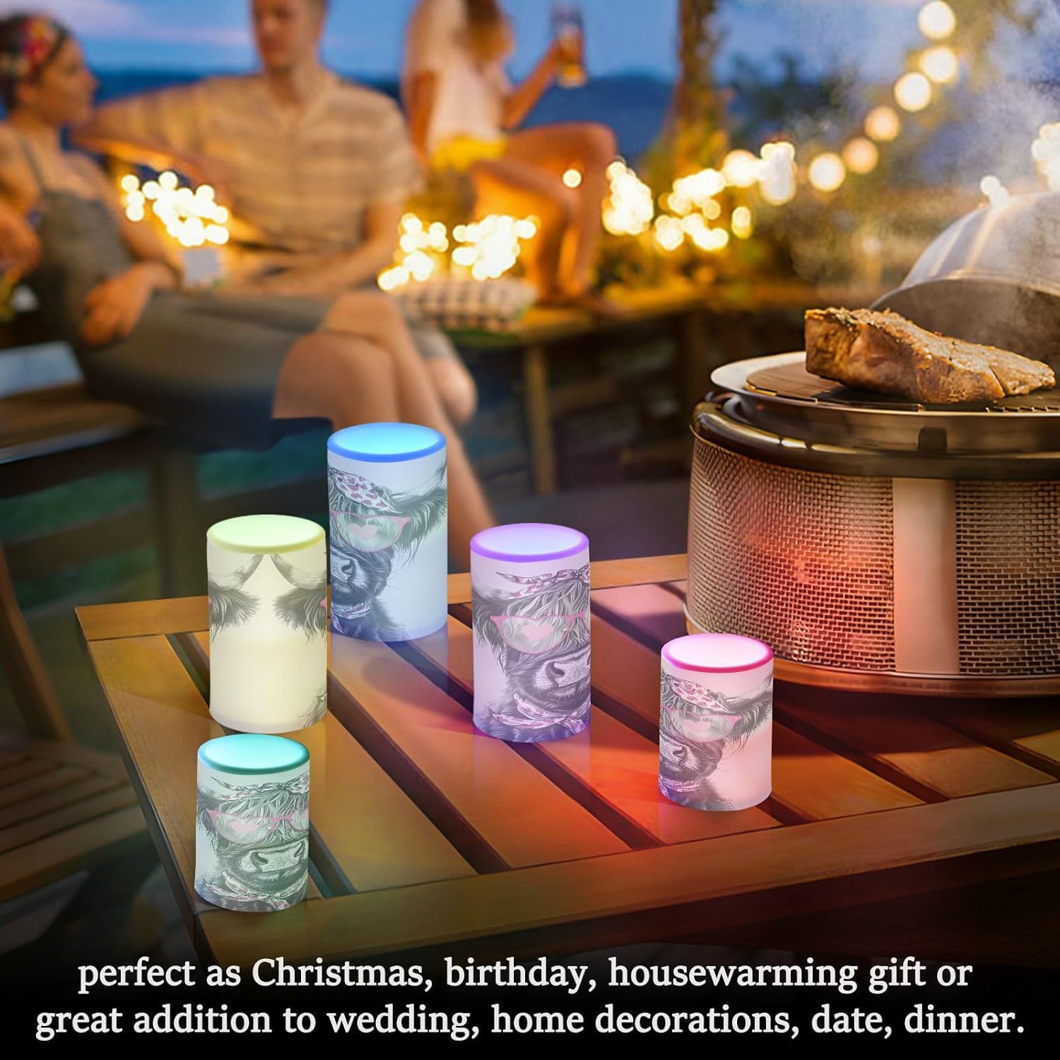 ALAZA Highland Cows Head Wearing Pink Heart and Bow Flickering Flameless Candles Battery Operated with Remote Timer,Tea Light Candles LED Pillar Votive Candles Set of 2 for Outdoor Indoor Decorations