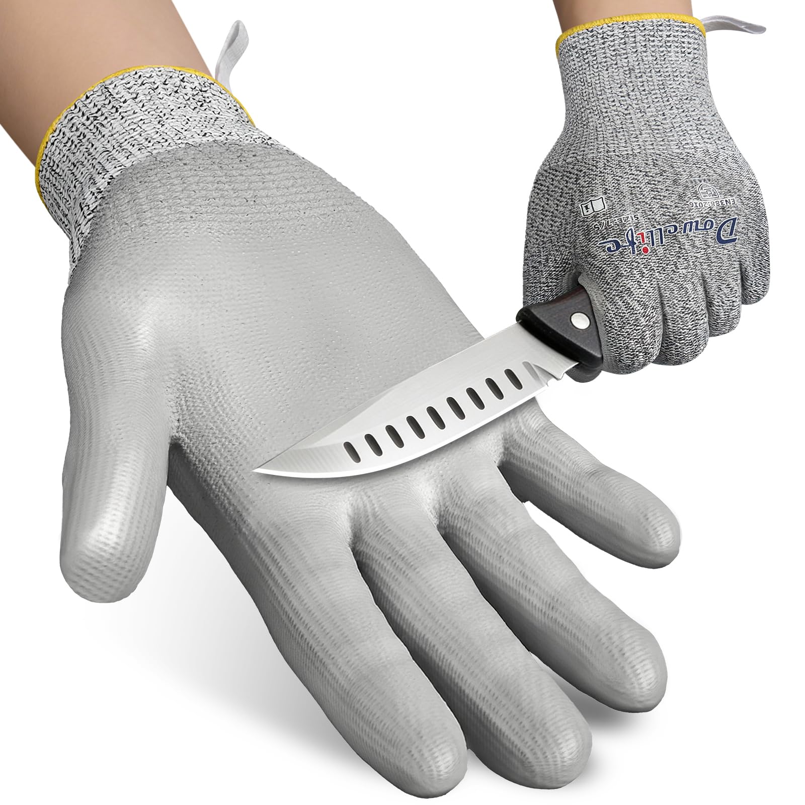 Dowellife Level 5 Cut Resistant Work Gloves for Men and Women, PU Coated Breathable Gardening Gloves, Thin Flexible and Firm Grip for Mechanics and Fishing (Small, Grey)